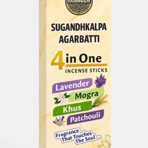 Sugandhkalpa 4-in-1 Incense Sticks – Lavender, Mogra, Khus & Patchouli, Natural Fragrance for Meditation & Pooja