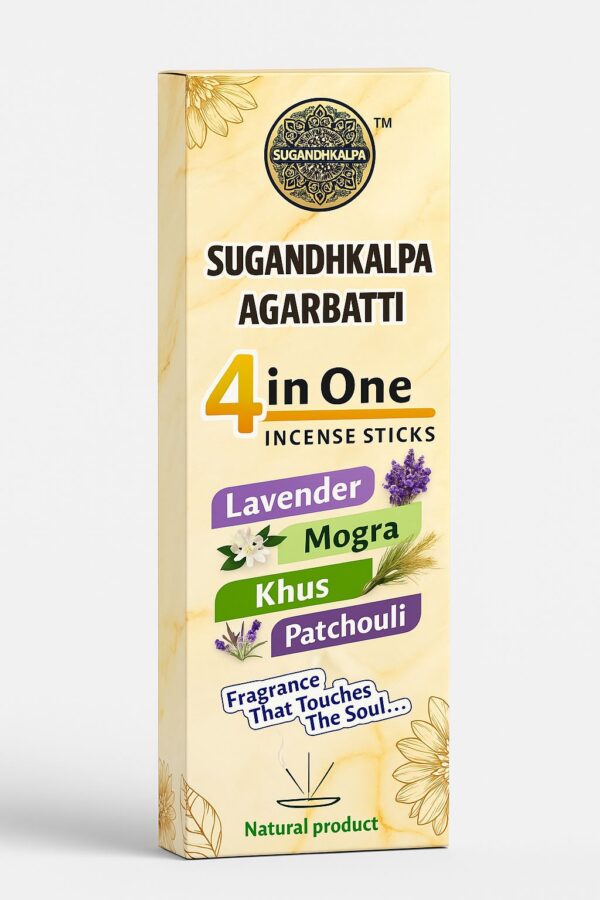 Sugandhkalpa 4-in-1 Incense Sticks – Lavender, Mogra, Khus & Patchouli, Natural Fragrance for Meditation & Pooja